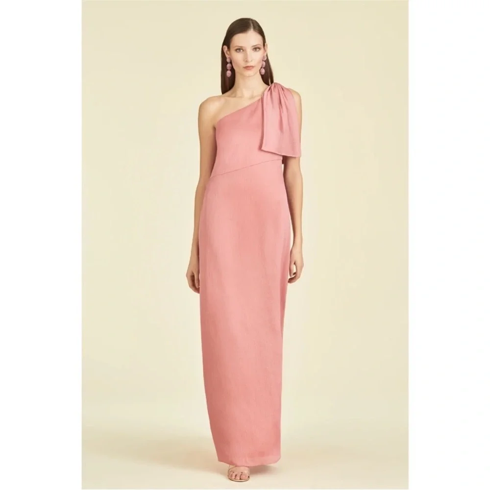 NWT Sachin + Babi Chelsea One Shoulder Bow Rouge Dusty Pink Gown Dress
